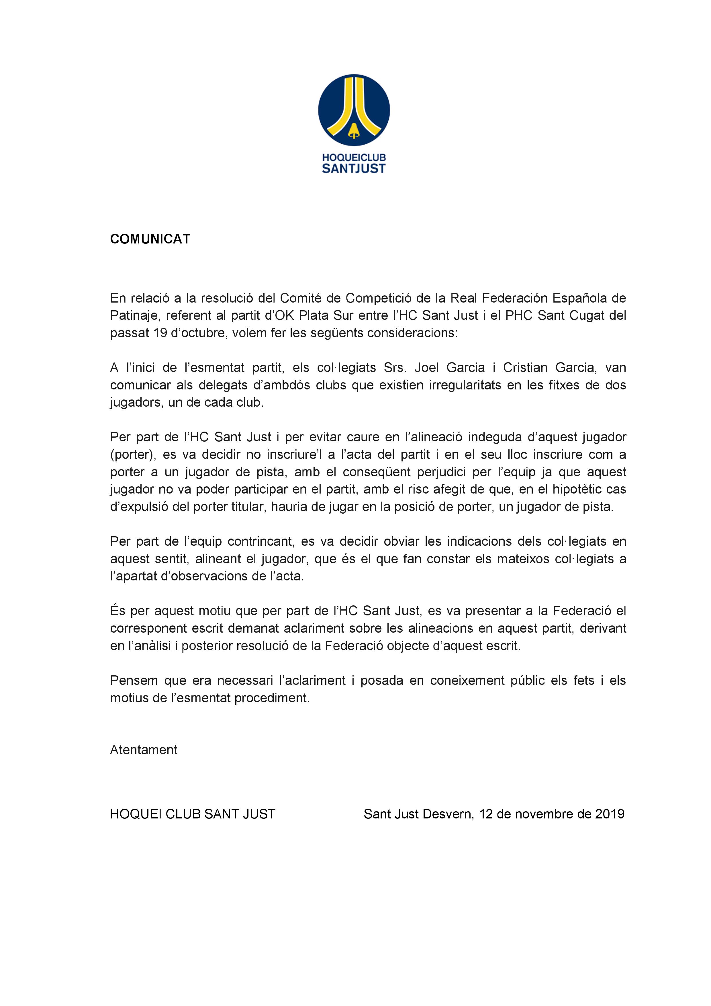 COMUNICAT HCSJ