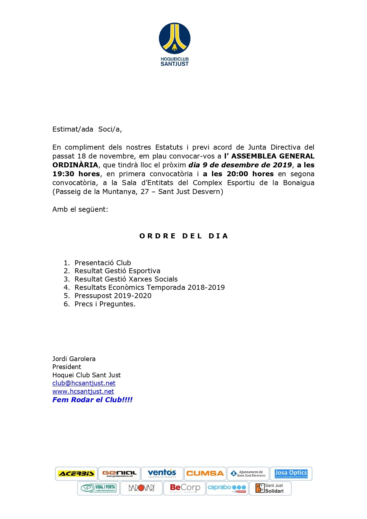 ASSEMBLEA GENARAL DEL CLUB